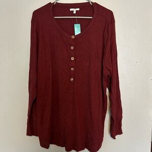 Maurices Women's Long Sleeve Henley Top - Wine